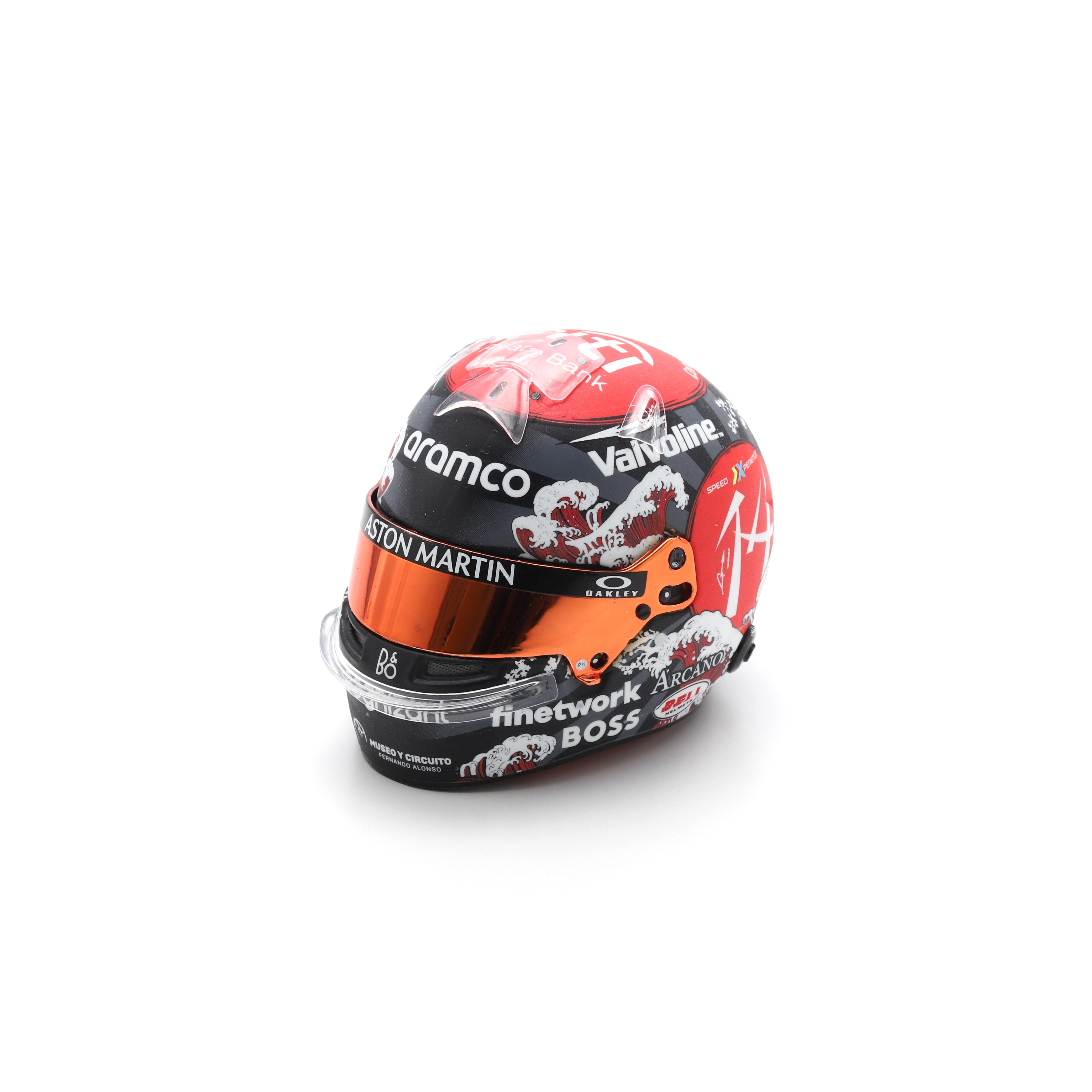 Spark Aston Martin F1 Fernando Alonso 2024 Japan GP Mini Helmet Unisex - Black - 1:5 Scale