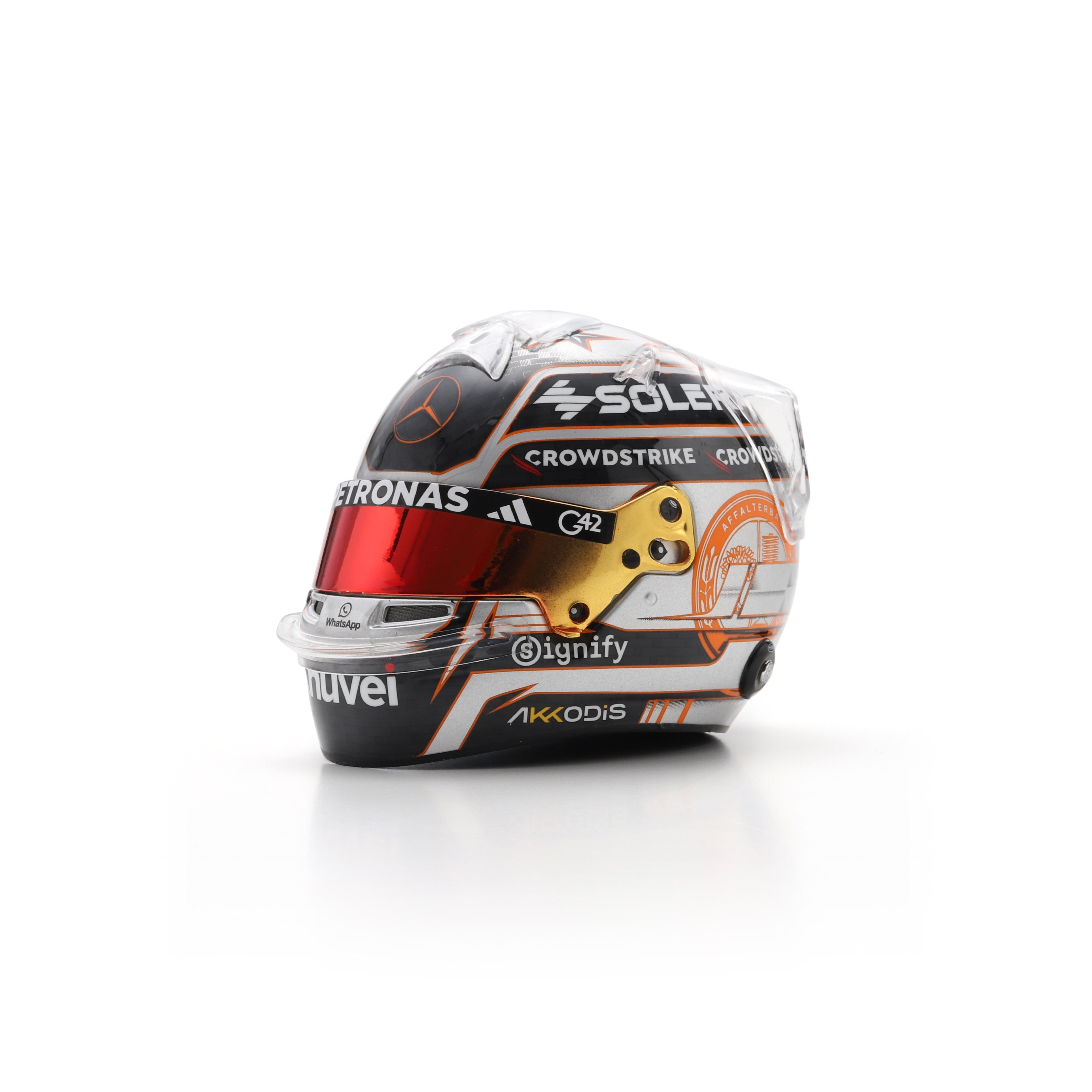 Spark Mercedes AMG Petronas F1 Team Kimi Antonelli 2025 British GP Mini Helmet Adults - Silver - 1:5 Scale