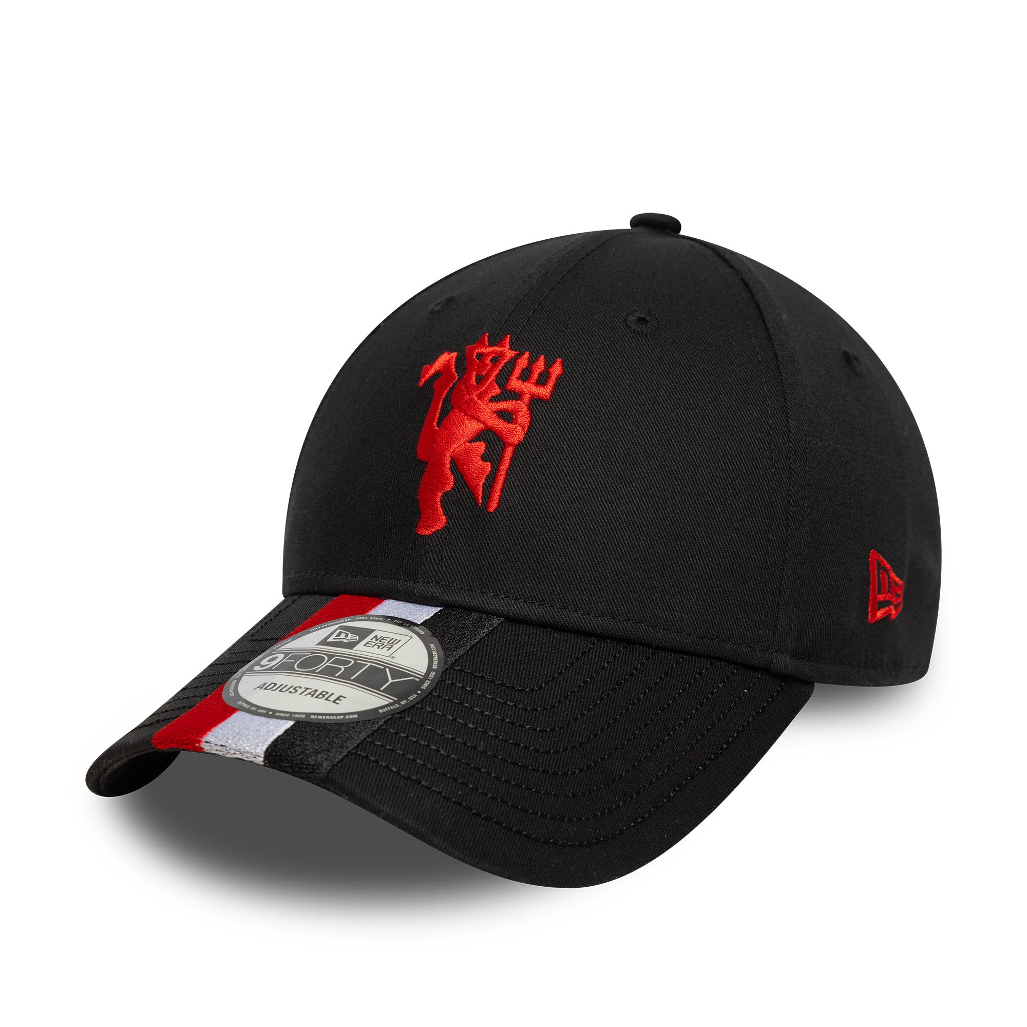 Manchester United Stripe 9Forty Cap Adults - Black/Ruby Red