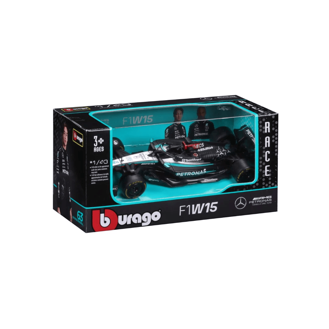 Bburago Mercedes AMG Petronas F1 W15 George Russell 63 Model Car Unisex - Black - 1:43 Scale
